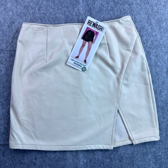 Rewash NWT Women's XS Cream Vegan Leather Mini Skirt - Picture 1 of 6